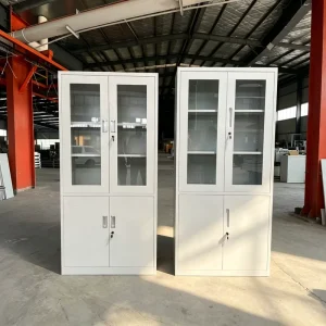 Knock Down Steel File Cabinet Glass Door Metal Office Storage Cupboard With Lock for School Company