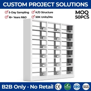Knock Down Steel Library Book Shelves Modular Metal Book Display Rack Double Side Starter and Add on Unit for University