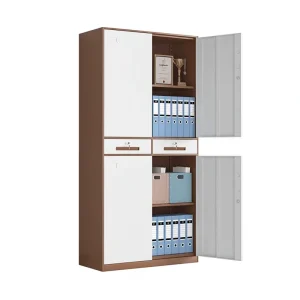 Knock Down Two Tone 2 Drawer File Cabinet Brown & White Steel with Iron Door Lockable Storage for Financial Documents