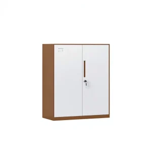 Knock Down Two Tone 3 Tier Double Iron Door File Cabinet Brown and White Steel Lockable Storage for Financial Documents