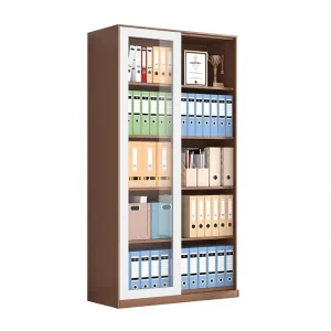 Knock Down Two Tone 5 Tier File Cabinet with Full Glass Door Brown White Steel Lockable Storage for Financial Documents