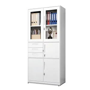 Knock Down White Steel File Cabinet with 3 Drawers and Adjustable Shelves Lockable Storage for Files and Financial Documents