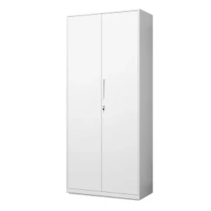 Knock Down White Steel File Cabinet with Adjustable Shelves & Swing Door Lockable Storage for Files & Financial Documents