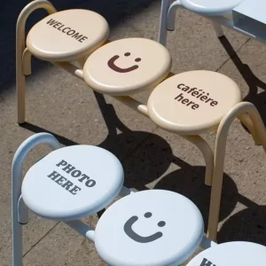 Korean style Creamy Instagram inspired Outdoor Bamboo Table Chair Set Bench Customizable Smiling Faces for Terrace Milk