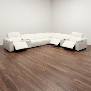 L Shape Modular Fabric Modern Sectional Dual Electric System Recliner Sofa Set for Hotel Villa Gym and Mall Use