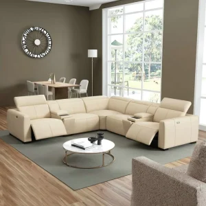L Shape Modular Genuine Leather Modern Sectional Electric Recliner Sofa Set with Charger