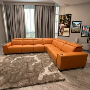 L Shape Modular Genuine Leather Sectional Electric Recliner Sofa Set with Extendable Feature Charger Gym Mall Warehouse Use