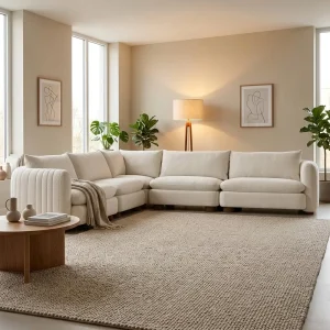 L Shape Sectional Sofa Boucle Fabric Modern Large Combination Couch Customizable Modular Sofa for Villa Home Furniture