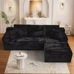 L Shaped Compressed Sofa Plush Corduroy Modular Cloud Couch No Assembly Sectional for Living Room