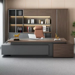 L-Shaped Executive Corner Desk with Bookshelves Ergonomic Design Wooden Construction