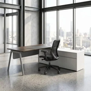 L Shaped Executive Desk with Side Storage Cabinet Modern Office Workstation Table for Manager Room Furniture