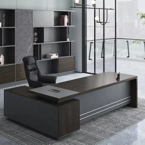 L Shaped Executive Office Desk 50mm Thick Wooden CEO Boss Table Modern MDF Corner Workstation with File Drawer Cabinet