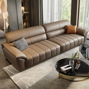 L Shaped Genuine Leather Sectional Sofa Set with Tufted Design and Extendable Feature for Apartment Living Room