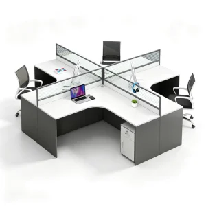 L Shaped Modular Office Cubicle Desk Corner Workstation Frosted Slat Glass Partition Eco Friendly Modern Password Lock Mobile