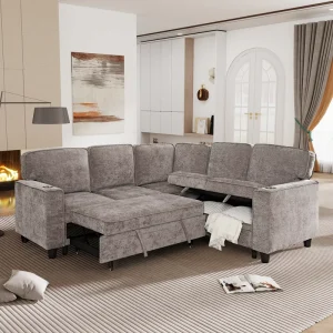 L Shaped Modular Sofa Bed with Storage and USB European Style Fabric Sectional Sofa for Home Furniture & Workshop
