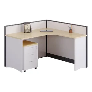 L Shaped Office Cubicle Workstation with Mobile 3 Drawer Cabinet Single Staff Corner Partition Desk