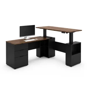 L Shaped Single Motor Executive Desk Height Adjustable Sit Stand Workstation with Storage Drawers