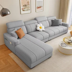L Shaped Sofa Modern Soft Fabric Sofa with Lounge Area Minimalist Living Room Sofas for Home Light Grey Couches
