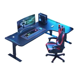 L Shaped Standing Corner Desk Computer Gaming Chair and Table