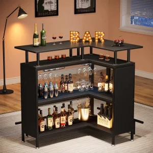 L shaped Home Bar Unit Corner Mini Bar Cabinet Liquor Bar Table for Home Pub Holiday