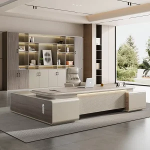 L shaped Spray Painted Modern Executive Desk with Side Cabinet Luxurious High end Office Furniture