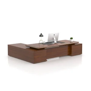 L shaped Wooden Executive Desk with Side Cabinet Office Boss Desk