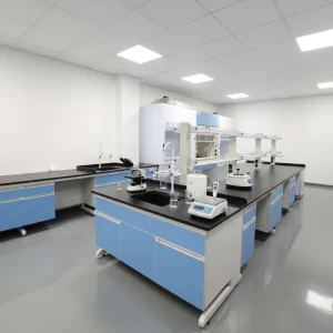 LB CWS 03 Full Lab Solution C Frame Wood Steel Island Bench Custom Cabinets Reagent Shelf Sink Included Hospital School