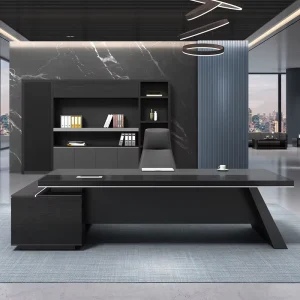 LBZ47 78″ Modern Luxury Large L Shaped Office Desk and Chair Cabinet Combination CE Certified Black Executive Office Desk