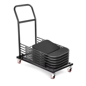 LD CT2102 L Shaped Steel Folding Chair Storage Trolley with Four Wheel Plastic Platform Customizable OEM Support for Hotels