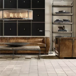 LEATHER SOFA Chesterfield Genuine Leather 3-Seater with Metal Legs Dark Brown Luxury Living Room Furniture