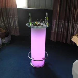 LED Bar Furniture Round Bar Table Rechargeable Tall LED Remote Outdoor Lawn Bar Counter