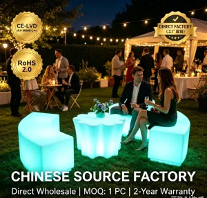 LED Glow Modern Eco Friendly Durable Water Resistant Bar Set Flower Table Curved Stools Outdoor Luminous Furniture Hotel Kitchen