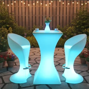 LED Lighted PE High Bar Table and Chairs Outdoor Leisure Hotel Open Air Party Cocktail Table Bar Set