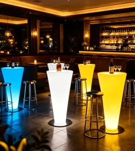 LED Lighting Plastic Modern Round Non Foldable Bar Table for Mall Hotel Home Outdoor Leisure Commercial Use