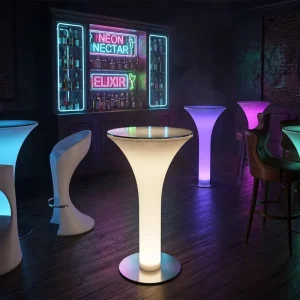 LED Modern Plastic High Bar Table and Chairs for Home Bar and Hotel Nightclub Use