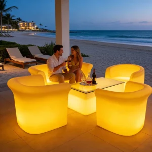 LED Plastic Portable Bar Sofa Set Furniture Commercial Hookah Illuminated Night Club Lounge Modern