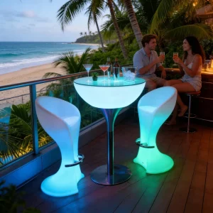 LED Round High Cocktail Table Chair Set with 16 Colors Changing Waterproof Design Plastic for Mall & Hotel Entry Events