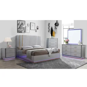 LED White Storage Bedroom Set Traditional Wood Furniture Set for Apartment Home & Hotel Use GYE12-GYE16