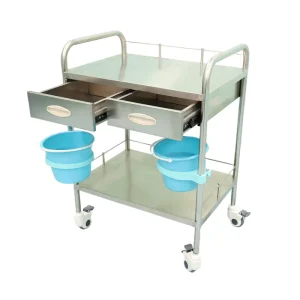 LK Customizable 201 304 Stainless Steel 4 Wheel Mobile Medical Cart 2 Drawers 2 Waste Bins Warranty Hospitals