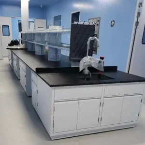 Lab Furniture Chemistry Lab Equipment Lab Working Bench Island Bench with Reagent Shelves and Sink for School and Hospital