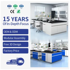 Lab Work Table Compact Laminate Lab Furniture Chairs Wheels Dental Central Lab Bench for School Hospital