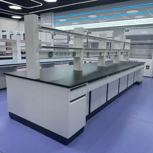 Laboratory Furniture Full Steel Belt Hanging Cabinet Central Desk Epoxy Resin Customizable Metal Workbench School Hospital