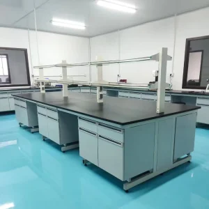 Laboratory Furniture School University Scientific Chemical Resistant Work Bench Island Lab Table with Reagent Rack