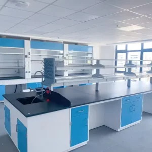 Laboratory Island Tables with Mounted Shelves Drug Inspection Lab Benches Lab Furniture