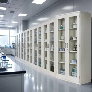 Laboratory Storage Cabinet Steel Medicine Cabinet with Full Height Glass Door and Adjustable Solid Shelves