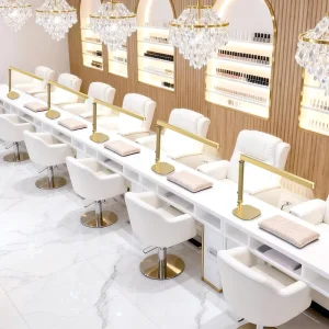 Large 61cm Gold L Shaped LED Nail Desk Light Professional Manicure Table Lamp for Eyelash Extension and Nail Art Salon