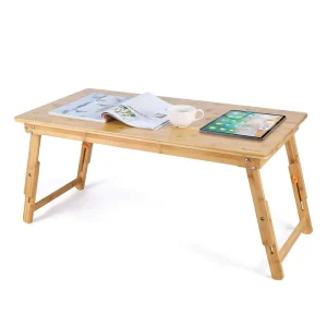 Large Bamboo Breakfast Serving Tray Adjustable Low Coffee Table Folding Legs Floor End Desk Table