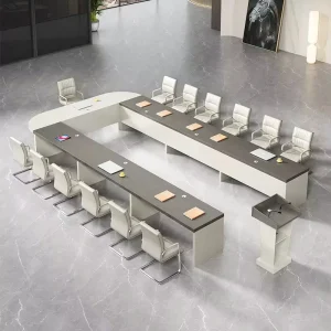 Large Bamboo Conference Table Rounded Corners U Shaped Design for Office Meetings Training Negotiation Reception