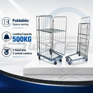 Large Capacity Laundry Hospital Linen Service 3 Sided Roll Container Trolley Cart