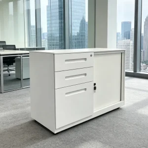 Large Capacity Rolling Storage Cabinet with Lock 3 Drawer Steel Unit with Roller Shutter Door Caster Quiet for Office Garage